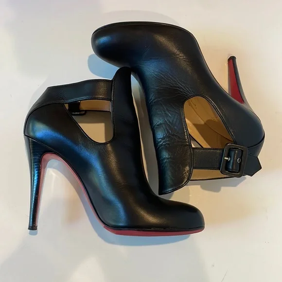 Christian Louboutin Heels Black Leather Booties EU 38.5 - Picture 1 of 8